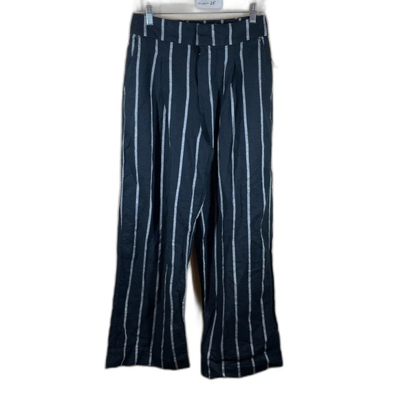 Gap Blue White Striped NEW Wide Leg Pants Linen Blend Size 8 Pockets High Rise - Picture 1 of 10